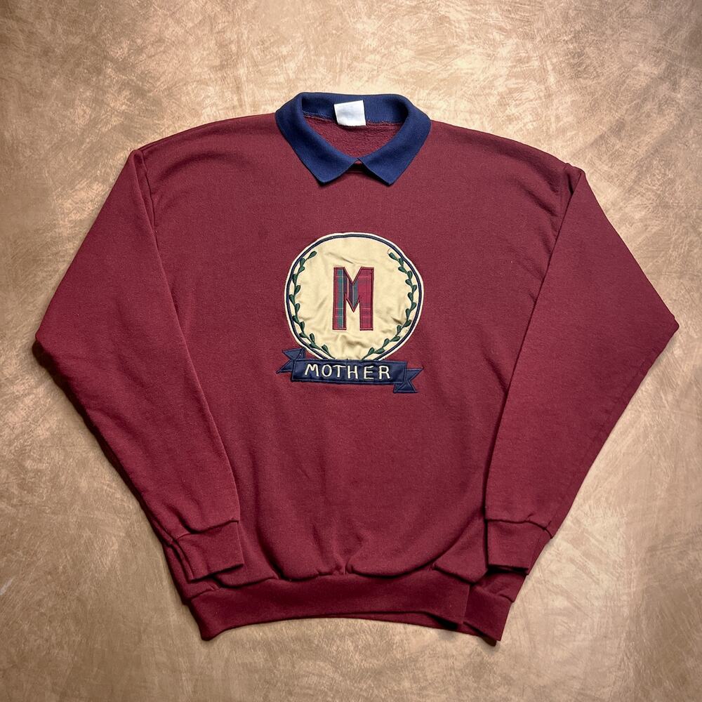 Vintage 90s Santee by Pluma Embroidered Mother Sweatshirt Collared Maroon Funny - Picture 8 of 8
